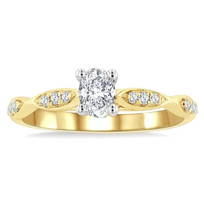 1/6 Ctw Oval Shape Round Cut Diamond Semi-Mount Engagement Ring in 14K Yellow and White Gold