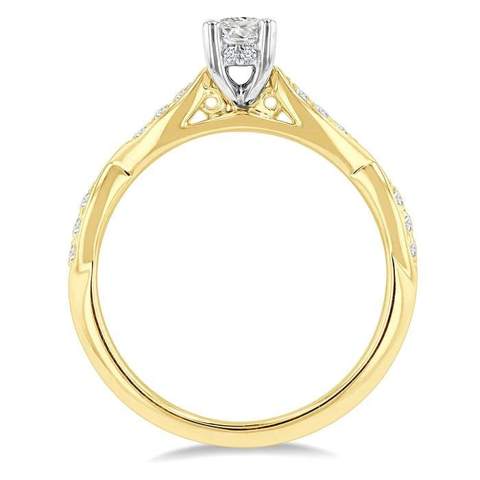 1/6 Ctw Oval Shape Round Cut Diamond Semi-Mount Engagement Ring in 14K Yellow and White Gold