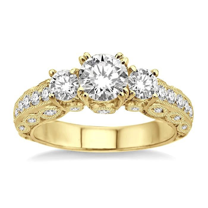 Zahra Lattice Milgrain Diamond Semi-Mount Ring in 14K Yellow Gold