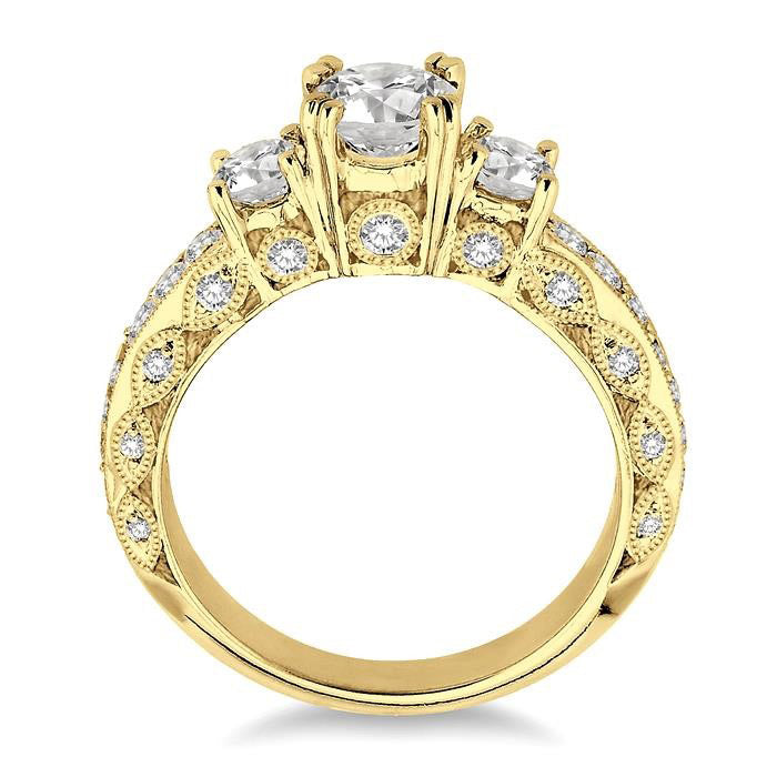 Zahra Lattice Milgrain Diamond Semi-Mount Ring in 14K Yellow Gold