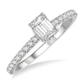 5/8 Ctw Round Cut Diamond Ladies Engagement Ring With 3/8 Ct Emerald Cut Center Stone in 14K White Gold