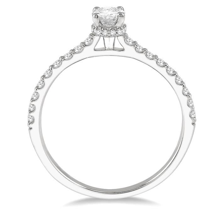 5/8 Ctw Oval Shape Center Stone Ladies Engagement Ring with 3/8 Ct Oval Cut Center Stone in 14K White Gold