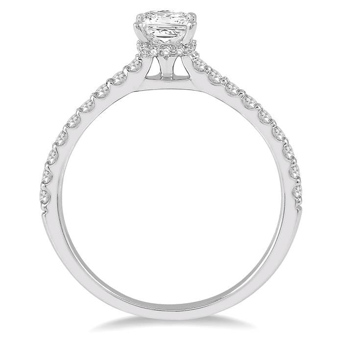 5/8 Ctw Princess Center Stone Ladies Engagement Ring with 3/8 Ct Princess Cut Center Stone in 14K White Gold