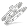 5/8 Ctw Round Cut Diamond Wedding Set With 1/2 Ct Pear Cut 1/4 Ct Center Stone Engagement Ring and 1/6 Ct Wedding Band in 14K White Gold