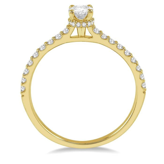 5/8 Ctw Oval Shape Center Stone Ladies Engagement Ring with 3/8 Ct Oval Cut Center Stone in 14K Yellow Gold