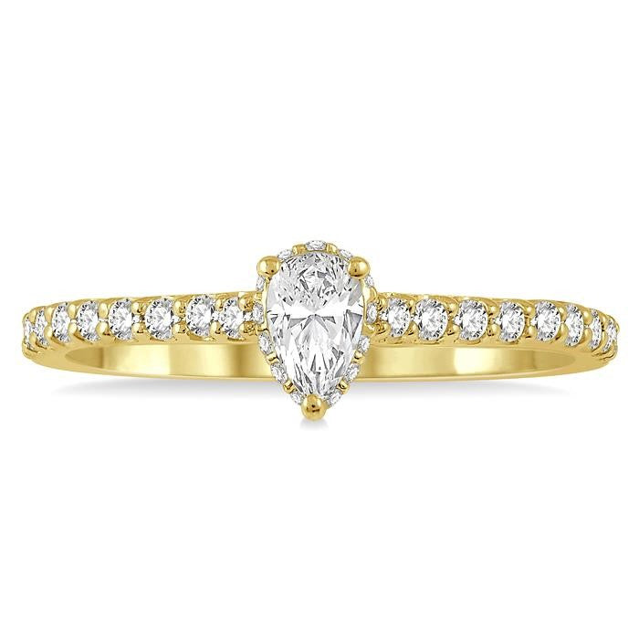5/8 Ctw Pear Center Stone Ladies Engagement Ring with 3/8 Ct Pear Cut Center Stone in 14K Yellow Gold