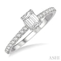 5/8 Ctw Round Cut Diamond Ladies Engagement Ring With 3/8 Ct Emerald Cut Center Stone in 14K White Gold