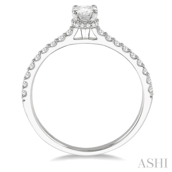 5/8 Ctw Oval Shape Center Stone Ladies Engagement Ring with 3/8 Ct Oval Cut Center Stone in 14K White Gold