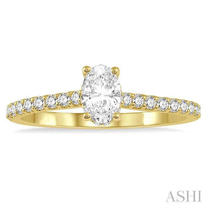5/8 Ctw Oval Shape Center Stone Ladies Engagement Ring with 3/8 Ct Oval Cut Center Stone in 14K Yellow Gold