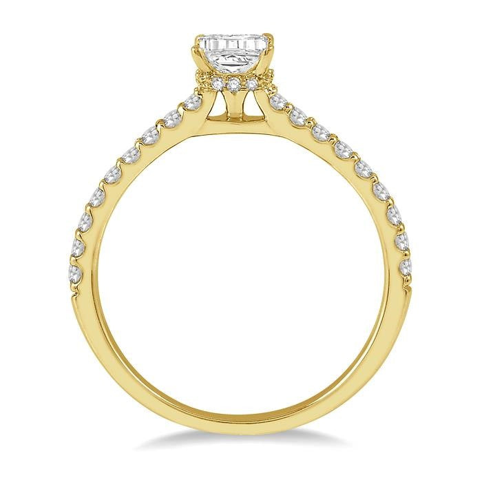 1/2 Ctw Round Cut Diamond Ladies Engagement Ring With 1/4 Ct Emerald Cut Center Stone in 14K Yellow Gold
