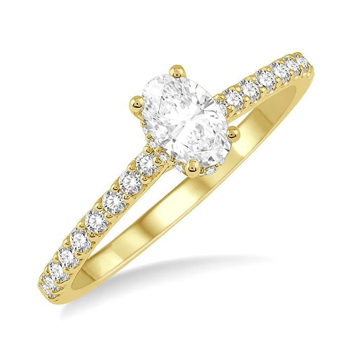 1/2 Ctw Round Cut Diamond Engagement Ring With 1/4 Ct Oval Cut Center Stone in 14K Yellow Gold