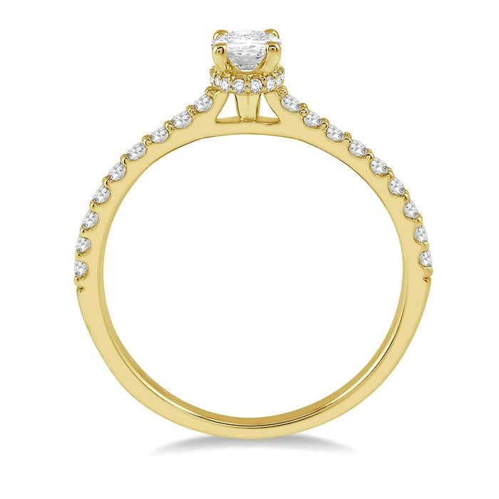 1/2 Ctw Round Cut Diamond Engagement Ring With 1/4 Ct Oval Cut Center Stone in 14K Yellow Gold