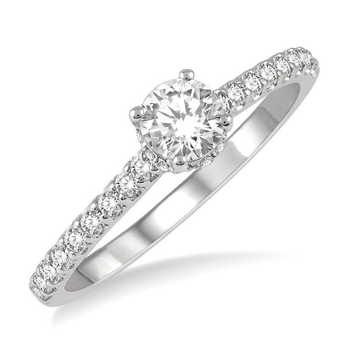 1/2 Ctw Diamond Engagement Ring With 1/4 Ct Round Cut Diamond Center Stone in 14K White Gold