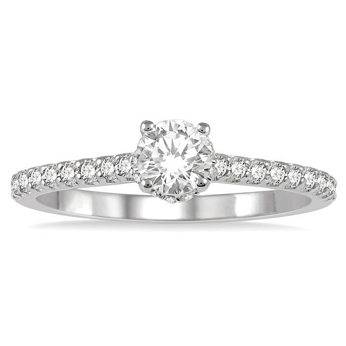 1/2 Ctw Diamond Engagement Ring With 1/4 Ct Round Cut Diamond Center Stone in 14K White Gold