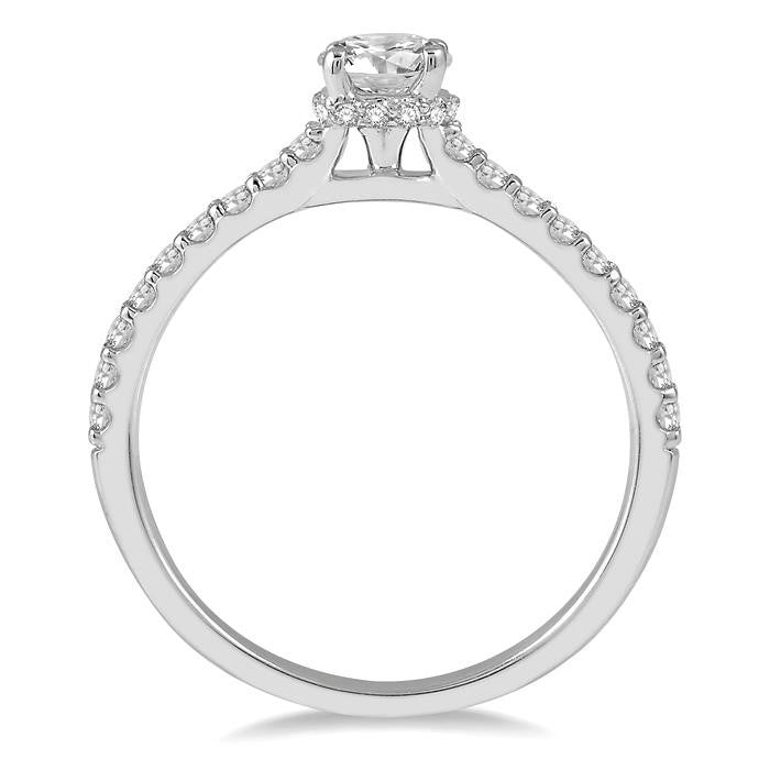 1/2 Ctw Diamond Engagement Ring With 1/4 Ct Round Cut Diamond Center Stone in 14K White Gold