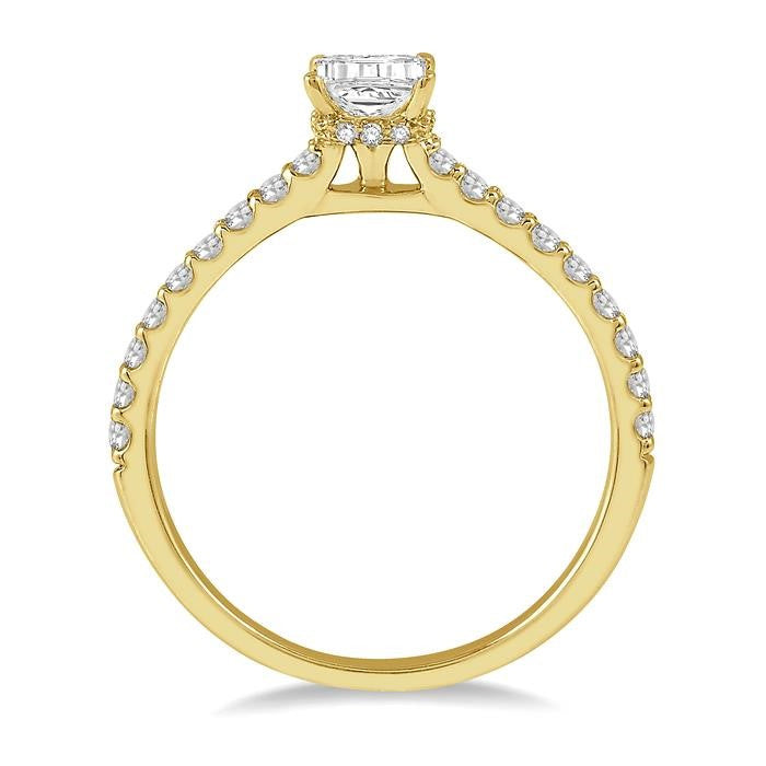 1/2 Ctw Round Cut Diamond Ladies Engagement Ring With 1/4 Ct Emerald Cut Center Stone in 14K Yellow Gold