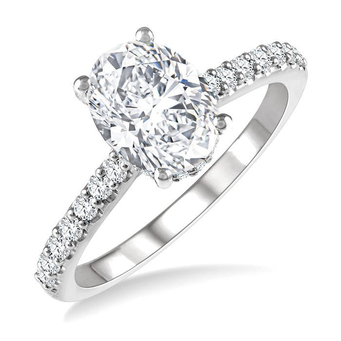 1/3 Ctw Oval Shape Round Cut Diamond Semi-Mount Diamond Engagement Ring in 14K White Gold