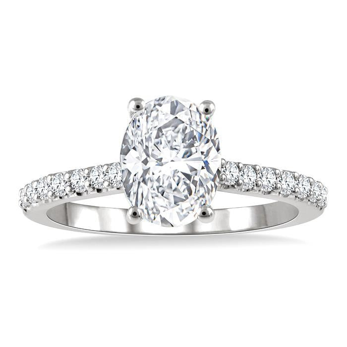 1/3 Ctw Oval Shape Round Cut Diamond Semi-Mount Diamond Engagement Ring in 14K White Gold