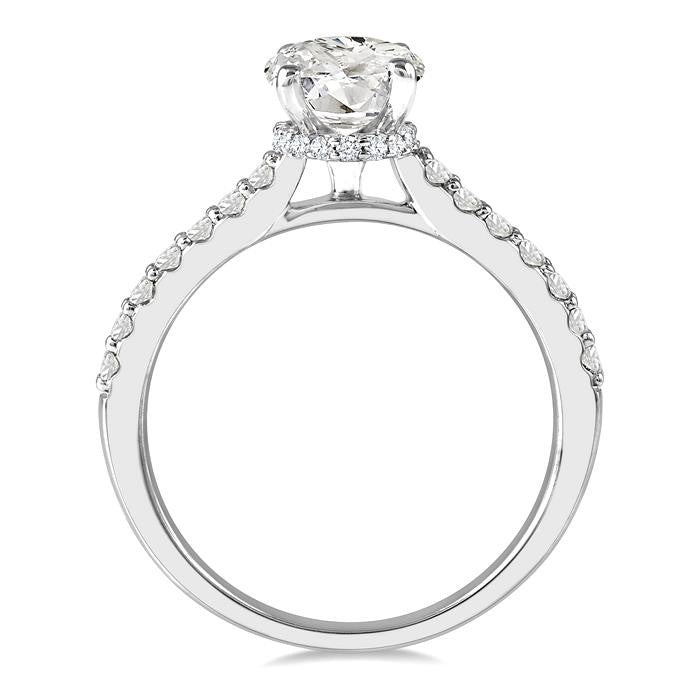 1/3 Ctw Oval Shape Round Cut Diamond Semi-Mount Diamond Engagement Ring in 14K White Gold