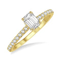 1/5 Ctw Emerald Shape Round Cut Diamond Semi-Mount Engagement Ring in 14K Yellow Gold