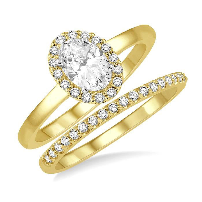 Oval Shape Halo Diamond Wedding Set