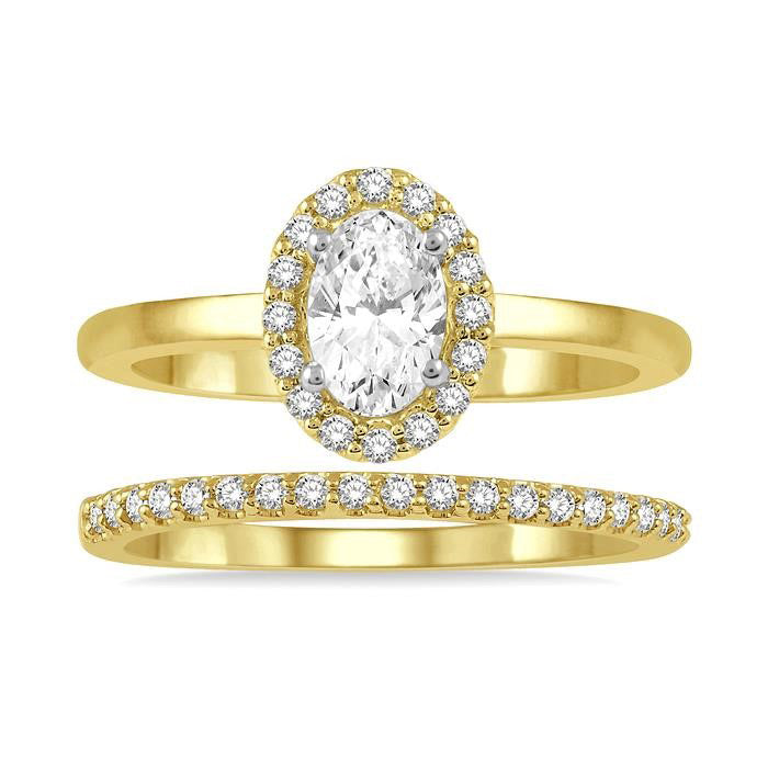 Oval Shape Halo Diamond Wedding Set
