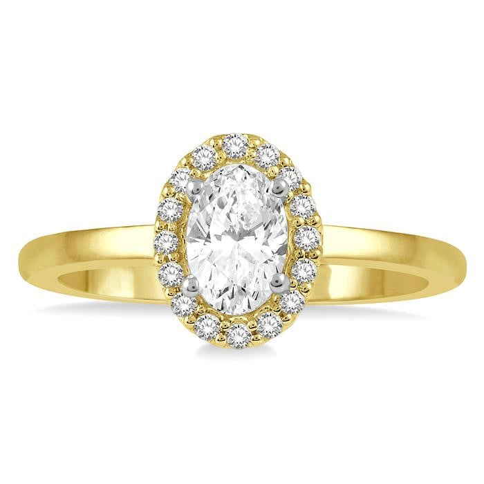 1/10 Ctw Oval Shape Round Cut Diamond Semi-Mount Engagement Ring in 14K Yellow and White Gold