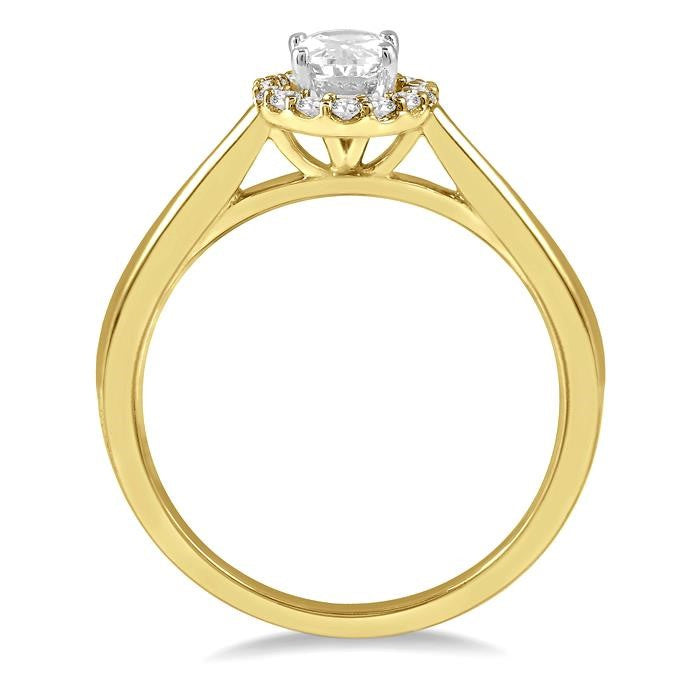 1/10 Ctw Oval Shape Round Cut Diamond Semi-Mount Engagement Ring in 14K Yellow and White Gold