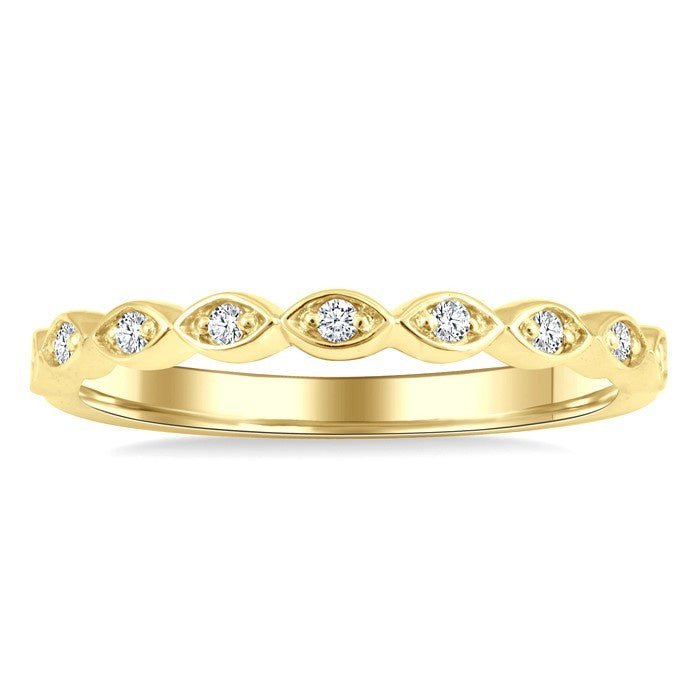 1/10 Ctw Marquise Mount Link Round Cut Diamond Wedding Band in 14K Yellow Gold