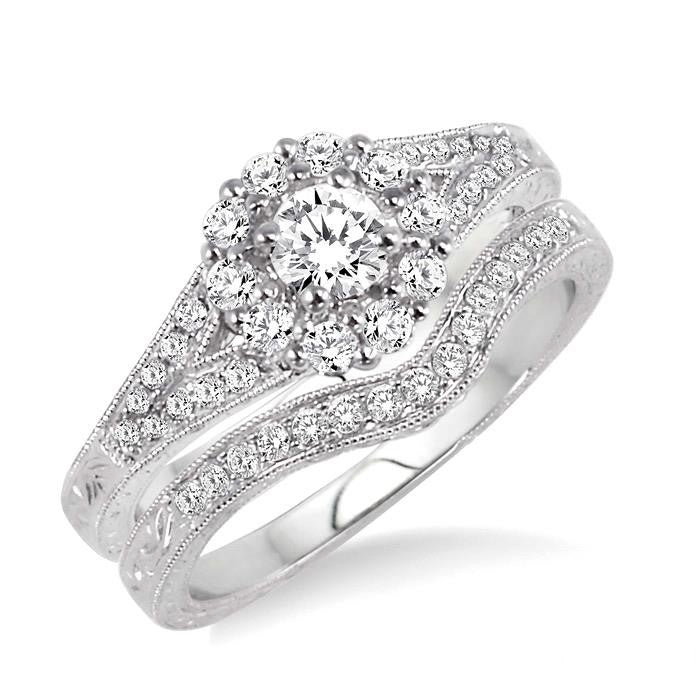 Round Shape Halo Diamond Wedding Set
