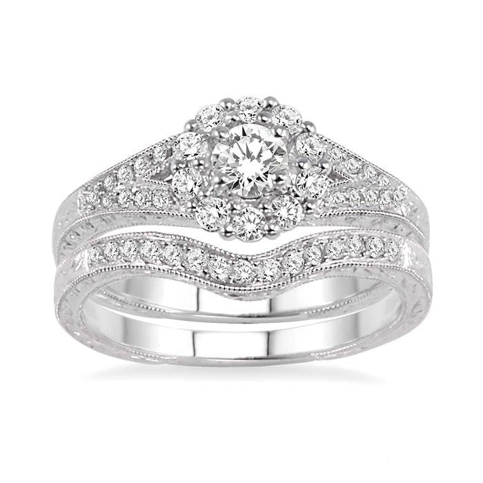 Round Shape Halo Diamond Wedding Set