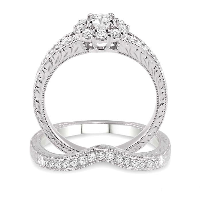 Round Shape Halo Diamond Wedding Set