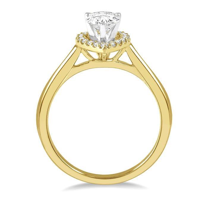 1/3 Ctw Round Cut Diamond Halo Engagement Ring With 1/4 Ct Pear Cut Center Stone in 14K Yellow and White Gold