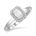1/3 Ctw Round Cut Diamond Engagement Ring With 1/4 Ct Emerald Cut Center Stone in 14K White Gold