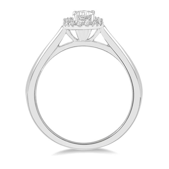 1/3 Ctw Round Cut Diamond Engagement Ring With 1/4 Ct Emerald Cut Center Stone in 14K White Gold