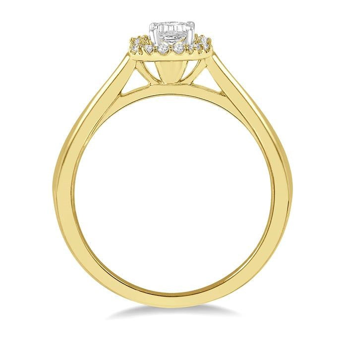 1/3 Ctw Round Cut Diamond Engagement Ring With 1/4 Ct Emerald Cut Center Stone in 14K Yellow and White Gold