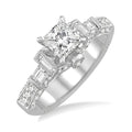 1 1/2 Ctw Diamond Engagement Ring with 3/4 Ct Princess Cut Center Stone in 14K White Gold