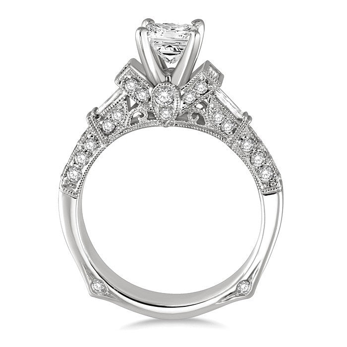 1 1/2 Ctw Diamond Engagement Ring with 3/4 Ct Princess Cut Center Stone in 14K White Gold