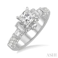 1 1/2 Ctw Diamond Engagement Ring with 3/4 Ct Princess Cut Center Stone in 14K White Gold