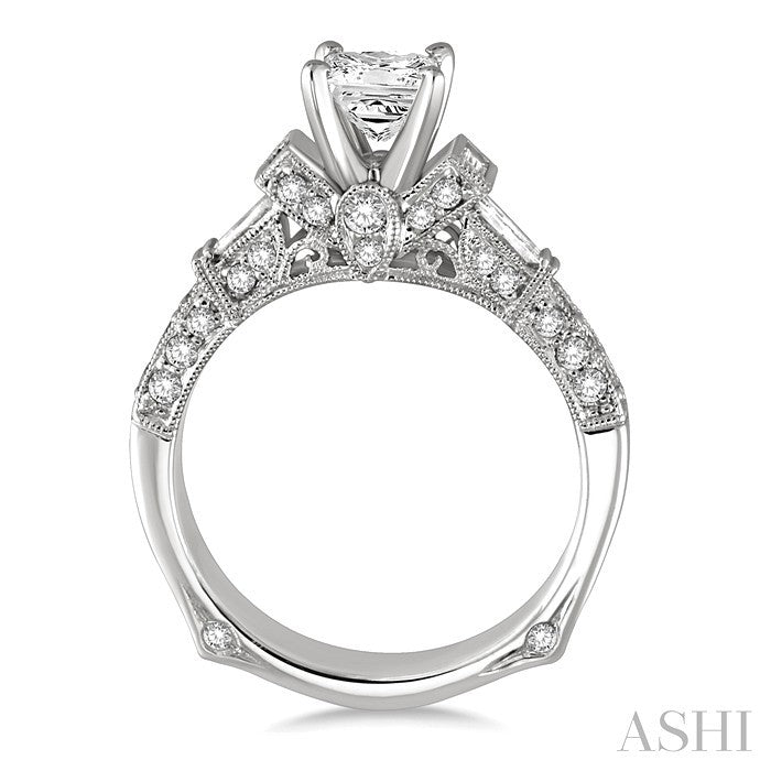 1 1/2 Ctw Diamond Engagement Ring with 3/4 Ct Princess Cut Center Stone in 14K White Gold