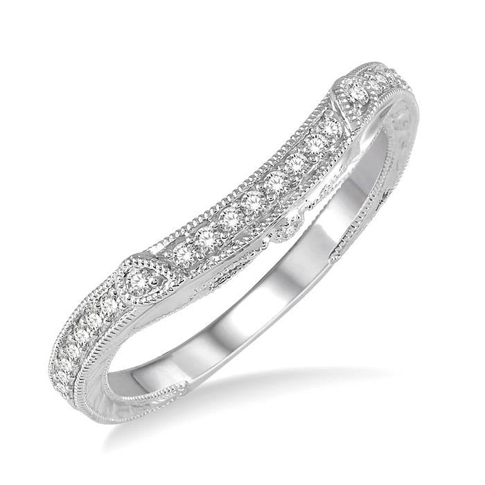 1/6 Ctw Round Diamond Wedding Band with Vintage Detailing in 14K White Gold