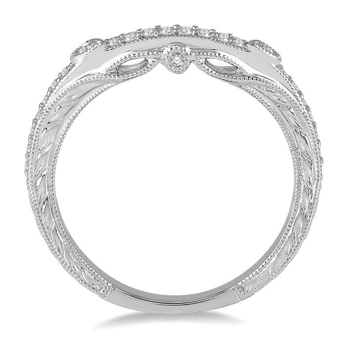 1/6 Ctw Round Diamond Wedding Band with Vintage Detailing in 14K White Gold