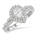 3/4 Ctw Intertwined Shank Round Cut Diamond Ladies Engagement Ring with 3/8 Ct Pear Shaped Center Stone in 14K White Gold