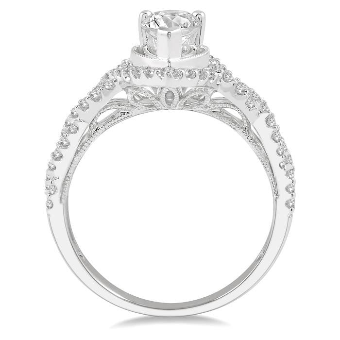 3/4 Ctw Intertwined Shank Round Cut Diamond Ladies Engagement Ring with 3/8 Ct Pear Shaped Center Stone in 14K White Gold