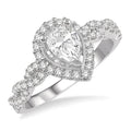 3/4 Ctw Intertwined Shank Round Cut Diamond Ladies Engagement Ring with 3/8 Ct Pear Shaped Center Stone in 14K White Gold
