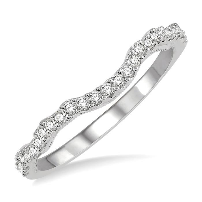 1/5 Ctw Curvy Round Cut Diamond Wedding Band in 14K White Gold