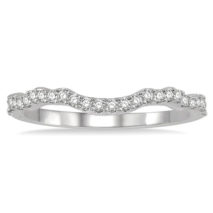 1/5 Ctw Curvy Round Cut Diamond Wedding Band in 14K White Gold