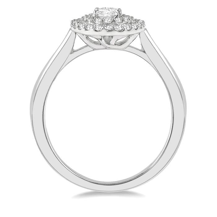 3/4 Ctw Round & Oval Cut Diamond Ladies Engagement Ring with 1/2 Ctw Oval Cut Center Stone in 14K White Gold