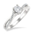 1/2 Ctw Split Criss Cross Shank Round Cut Diamond Engagement Ring With 1/3 Ct Oval Cut Diamond Center Stone in 14K White Gold