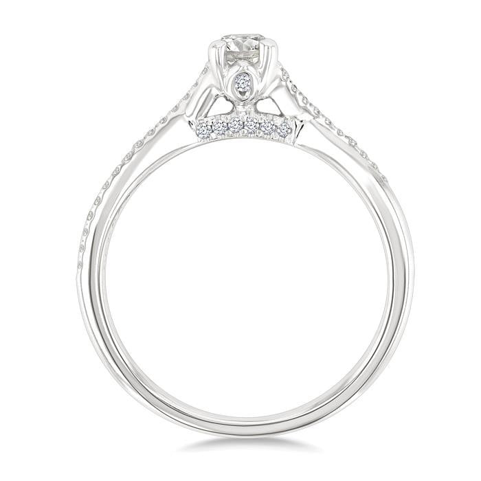 1/2 Ctw Split Criss Cross Shank Round Cut Diamond Engagement Ring With 1/3 Ct Oval Cut Diamond Center Stone in 14K White Gold